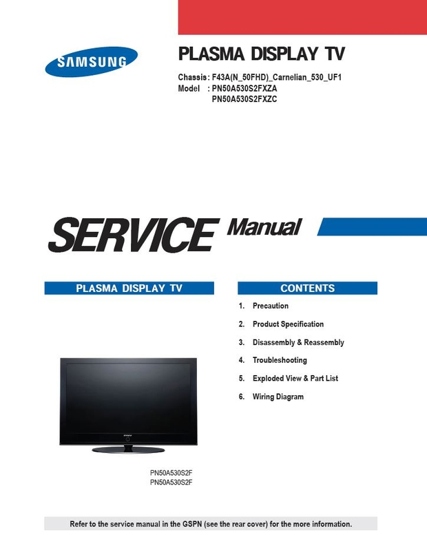 Samsung PN50A530 PN50A530S2F Plasma TV Service Manual