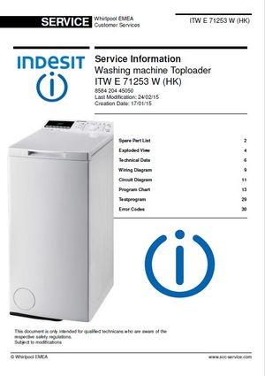 Indesit ITW E 71253 W (HK) Washing Machine Service Manual