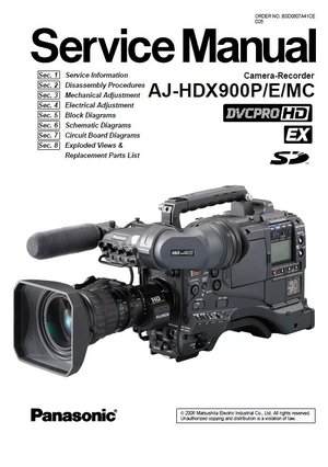 Panasonic AJ-HDX900 Professional HD Video Recorder Camcorder Service Manual and Repair Instructions