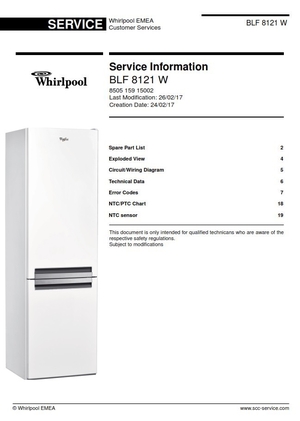 Whirlpool BLF 8121 W Refrigerator Service Manual