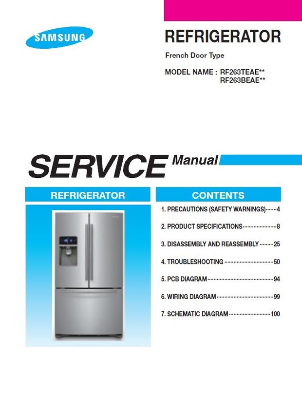 Samsung RF263BEAESR RF263BEAESG refrigerator Service Manual &amp; Troubleshooting