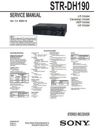 Sony STR-DH190 Service Manual and Repair Guide (PDF Download)