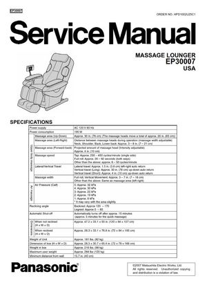 Panasonic EP30007 Massage Lounger Service Manual &amp; Repair Guide (PDF Download)