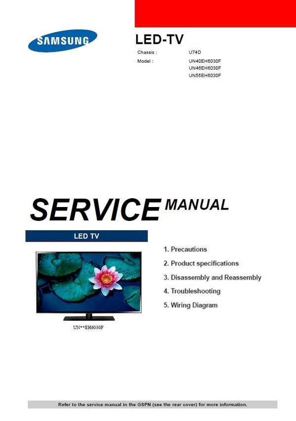 Samsung UN40EH6030 UN40EH6030F 3D LED TV Service Manua