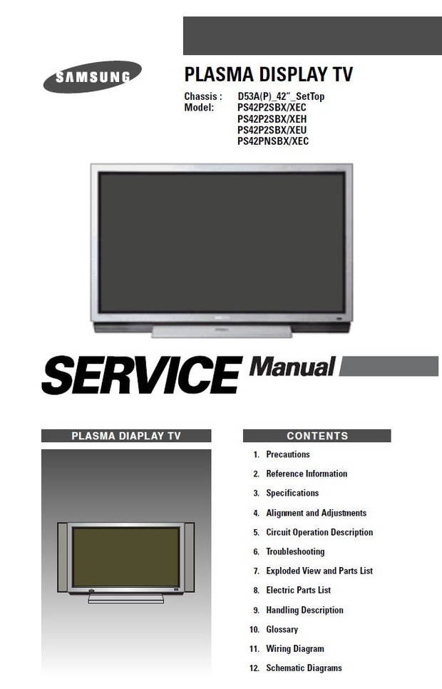 Samsung PS-42P2SB PS42P2SBX Plasma TV Service Manual