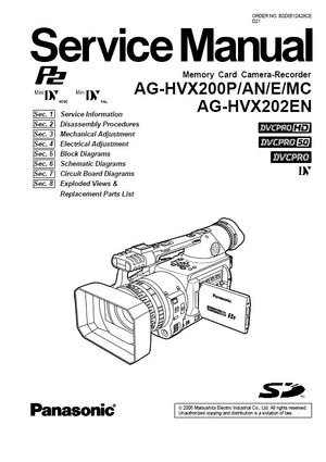 Panasonic AG HVX200 HVX202 Camcorder Service Manual