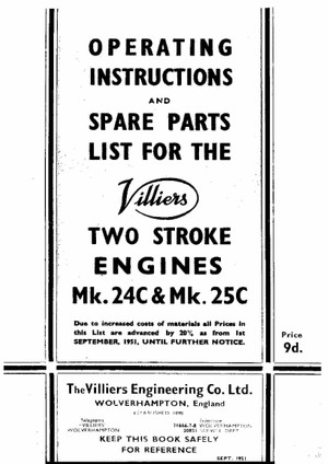 Villiers 24C &amp; 25C Operation and Parts manual 