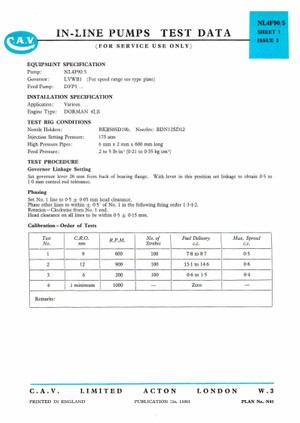 Cav  Dorman 4 LB .. in line pumps data sheet issue 2