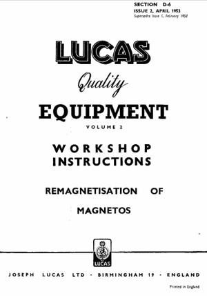 Lucas Electrical Motorcycle Workshop Instructions 1952 - 1961