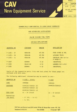 Cav In Line Minimec fuel Pumps Parts manual. DPA DPC DPS