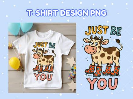 Just Be You Cow, PNG file – Quirky Cartoon Animal Design for Confident Kids &amp; Wholesome Vibes