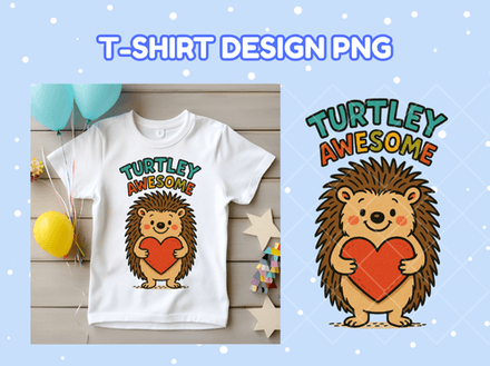 Turtley Awesome Hedgehog, PNG – Cute Animal Love Design for Kids &amp; Positive Apparel