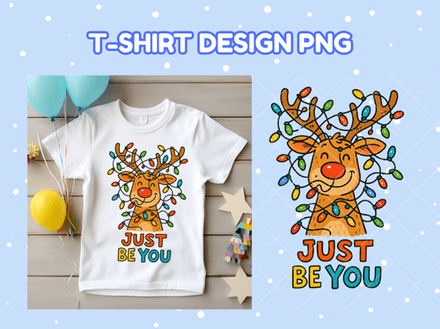 Just Be You Reindeer, PNG file – Cute Christmas Lights Cartoon for Kids &amp; Holiday Cheer