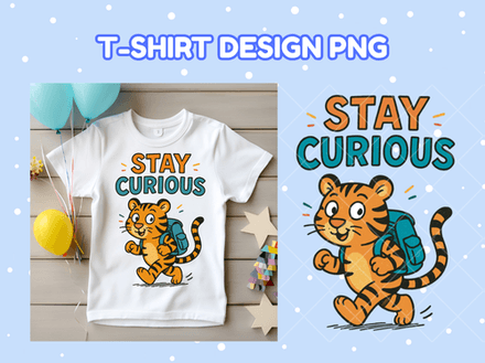 Stay Curious Tiger, PNG file – Inspiring Cartoon Animal Design for Kids Learning &amp; Classroom Decor
