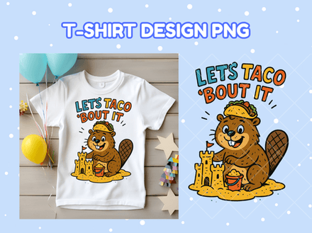 Funny Taco Beaver PNG – “Let’s Taco ‘Bout It” Cute Summer Shirt Design for Kids &amp; Food Lovers
