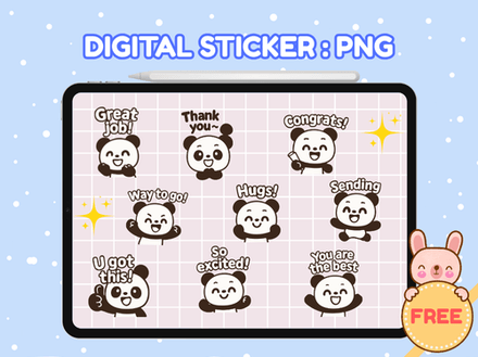 Kawaii Panda Digital Stickers PNG | Cute Positive Stickers for Goodnotes &amp; iPad