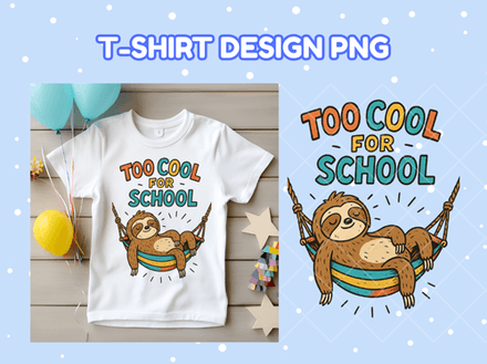 Cool Sloth PNG for T-Shirts – Too Cool for School Funny Back to School Sublimation Design