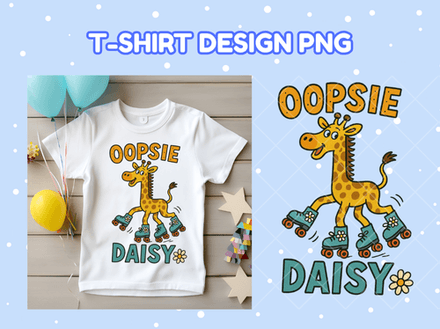 Oopsie Daisy Giraffe, PNG file – Funny Roller Skating Animal PNG for Playful Kids&amp;Whimsical Fashion