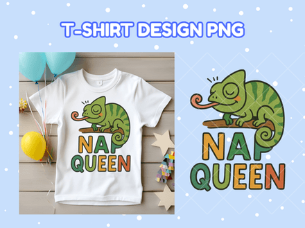 Nap Queen Chameleon, Digital download – Funny Lazy Lizard Cartoon PNG for Relaxed Vibes &amp; Cute Merch