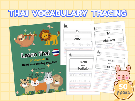 50 Animals to Read &amp; Trace | Learn Thai for Kids | Thai Writing Practice
