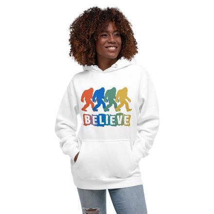 Bigfoot &quot;Believe&quot; Hoodie – Colorful Sasquatch Graphic Sweatshirt