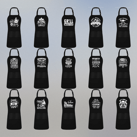 Funny Apron Unisex Adjustable Bib and Pockets Black with White Design One Size