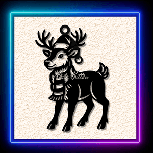 Christmas Deer With Santa Hat And Scarf Ornamnet