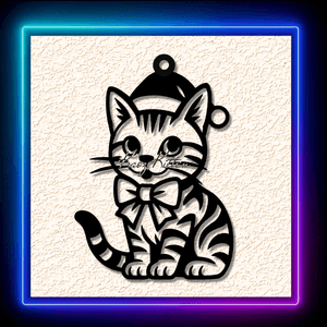 Kitty With Bow And Santa Hat Ornament