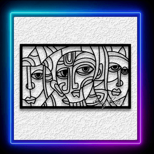 Framed Art Deco Faces Wall Art Modern Cubism Home Decor