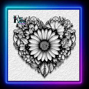 Mandala Valentines Day Heart with Sunflowers Wall Art Home Decor