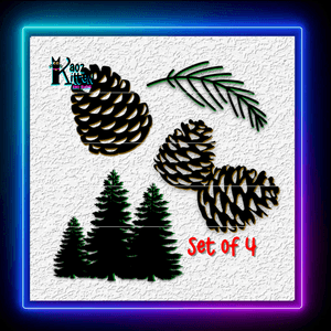 Winter Forest 4 Pack of Pine Trees and Pine Cones Wall Art Home Decor