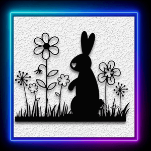 Bunny in Grassy Flowers Wall Art Easter Rabbit Home Decor