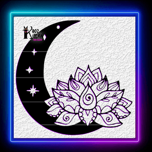 Lotus Flower Moon with Stars Mandala Space Wall Art Home Decor