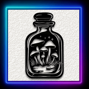 Mushroom Night Scene Wall Art Fantasy Potion Bottle Home Decor