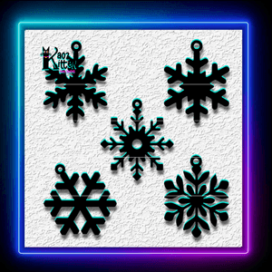 Snowflake Christmas Tree Ornaments (or Jewelry) Set of 5 Wall Art Home Decor