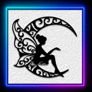 Garden Fairy Moon Wall Art Forest Fairie in Space Home Decor