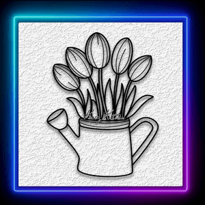 Tulips in Watering Can Wall Art Garden Flowers Home Decor