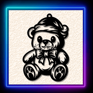 Teddy Bear With Bow In Santa Hat Ornament