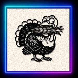 Wide Eye Turkey Thanksgiving Feast Eating Corn Wall Art Home Decor