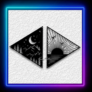 Night and Day 2 Panels Wall Art Sun &amp; Moon Home Decor