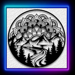 Mandala River Scene Wall Art Spiritual Pine Trees Home Decor