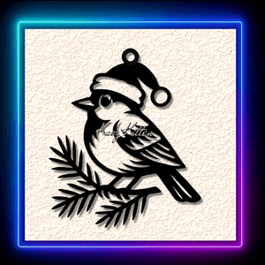 Birdie On Branch With Santa Hat Ornament