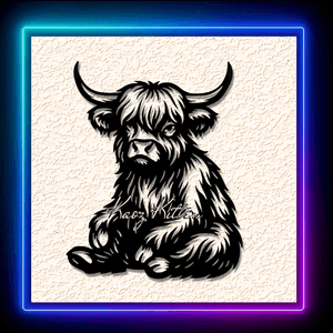 Shaggy Highland Cow Cute Horns Wall Art Home Decor