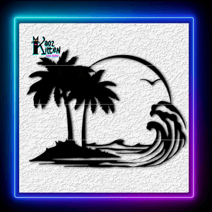 Tropical Island Waves Beach House Palm Trees Wall Art Home Decor