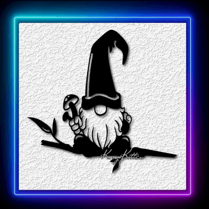 Gnome on a Branch with Mushrooms Garden Wall Art Home Decor