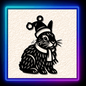 Bunny Rabit With Scarf And Santa Hat Ornament