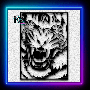 Framed Roaring Tiger Jungle Wildlife Big Cat Wall Art Home Decor