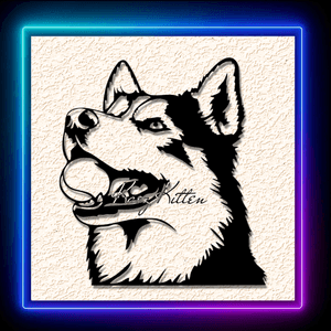 Husky Playing Fetch Dog Face Portrait Wall Art Home Decor
