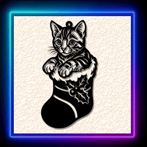Happy Kitty Cat In Christmas Stocking Ornament