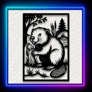 Framed Beaver Wall Art Mountain Wildlife Home Decor